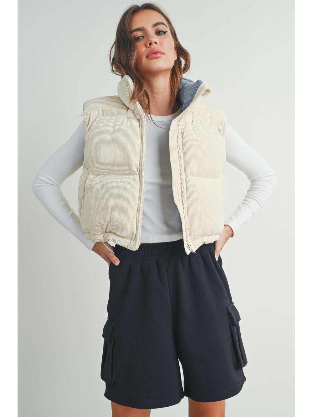 ADOREME CORDUROY PUFFER VEST ivory